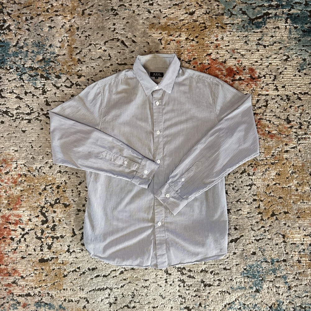Men's Blue/Grey Striped APC Button-Down Shirt Size Medium